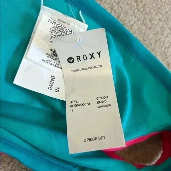 New with tags Neon pink Roxy girls fixed criss cross tr bikini bottoms - Picture 4 of 4